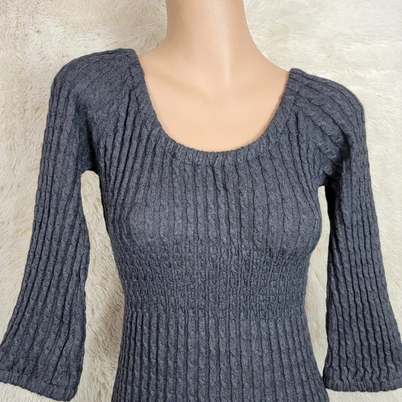 Maple Anthropologie Women's Sz XS Sweater Dress Gray Stretch Angora Cable Knit N - Picture 2 of 9